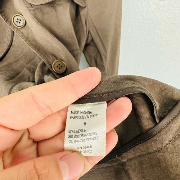 Theory Garrison Linen Blend Coco Chocolate Brown Button Military Style jacket - Picture 6 of 12